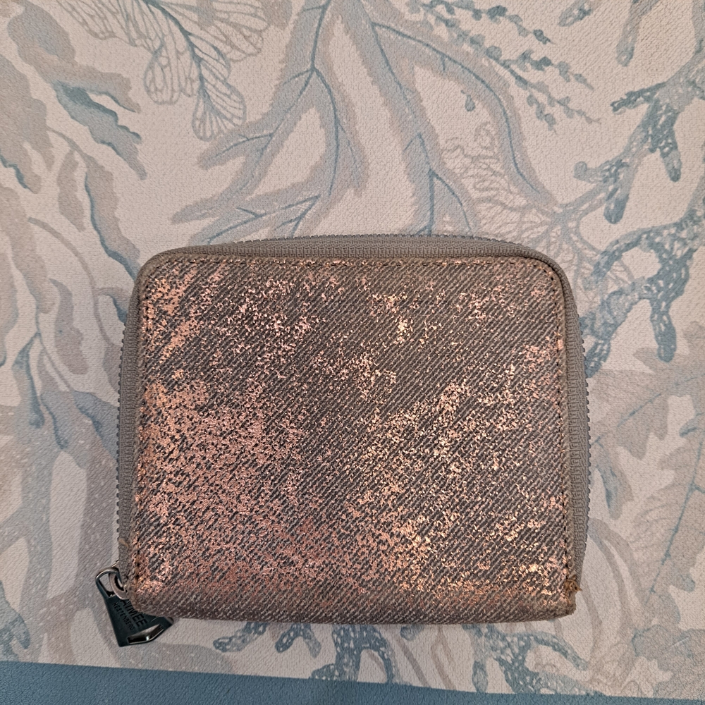 Aimee Kestenberg Glittery Pink and Silver Metallic Zip Around Cotton Wallet
